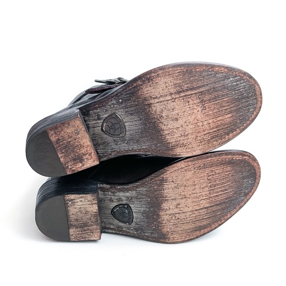 Ariat Tall Strappy Buckle Side Zip Cowboy Bike Black Leather Boots - Picture 8 of 10